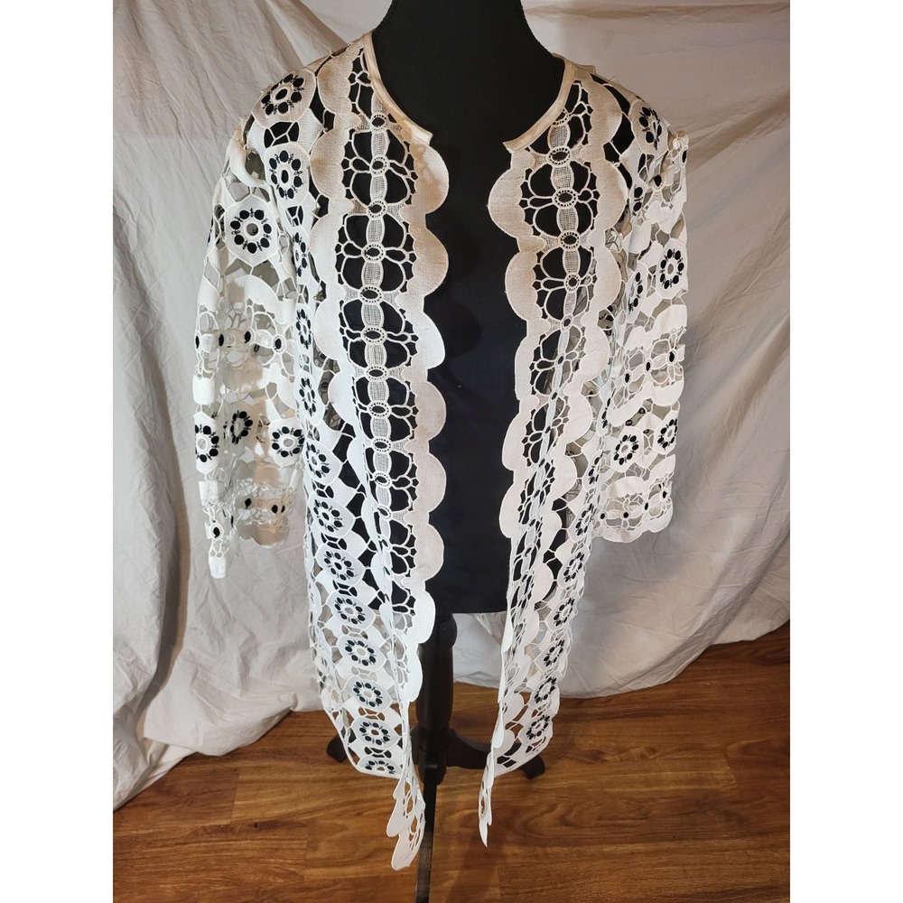 White Lace Open-Front Kimono Jacket